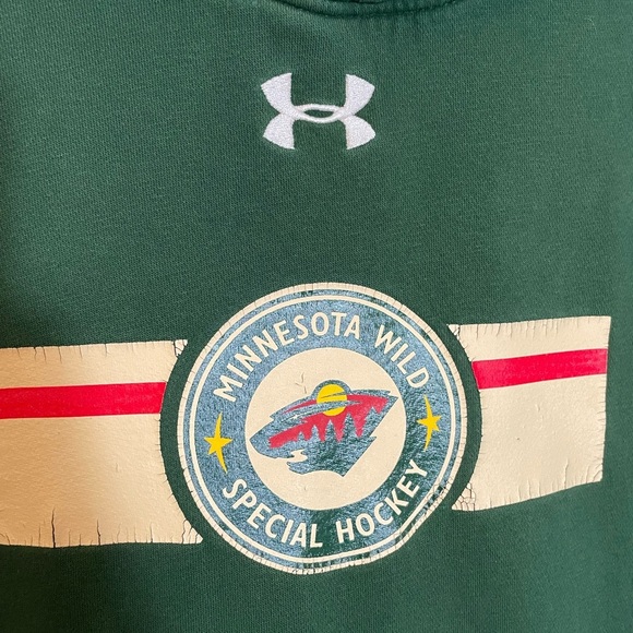 Under Armour Coldgear Green MN Wild Hoodie Sweatshirt Medium Unisex Hockey - Picture 7 of 7